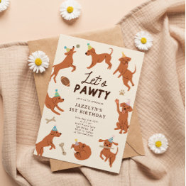 Small Puppy Let's Pawty Birthday Party Invitation Front View