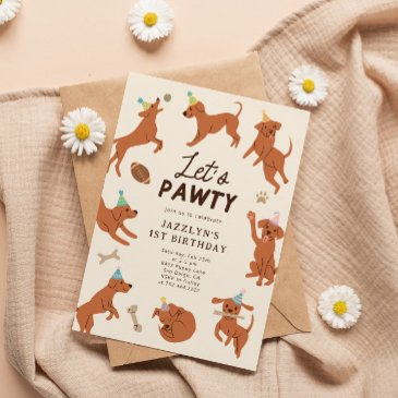 puppy let's pawty birthday party invitation