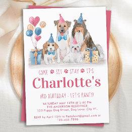 Small Puppy Party Dog Pink Girl Birthday Pawty Invitation Front View