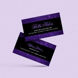 Small Purple And Black Glam Faux Glitter Business Invitations Front View