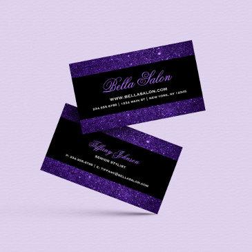 purple and black glam faux glitter business invitations