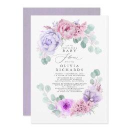 Small Purple And Pink Soft Pastel Floral Baby Shower Invitation Front View