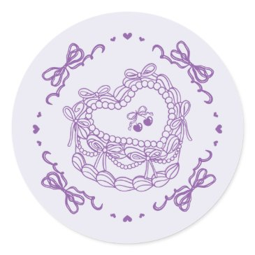 purple bow retro heart coquette cake envelope classic round sticker