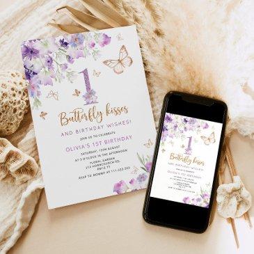 purple butterfly first birthday invitation