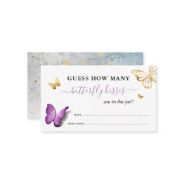 Small Purple Butterfly How Many Kisses Bridal Game Enclosure Invitations Front View