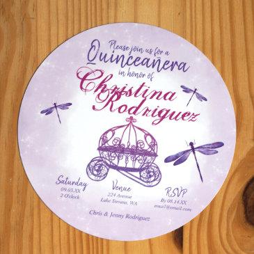 purple dragonflies quinceañera invitation
