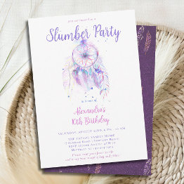 Small Purple Dream Catcher Slumber Party Girls Birthday Invitation Front View
