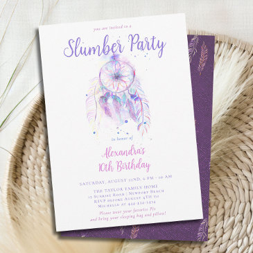 purple dream catcher slumber party girls birthday invitation