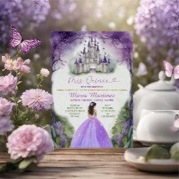 Small Purple Dress Floral Greenery Forest 16 Mis Quince Invitation Front View