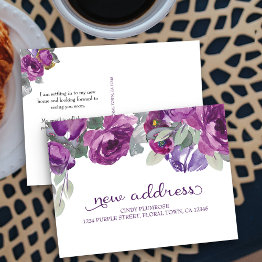 Small Purple Floral Elegant New Address Announcement Front View