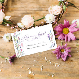 Small Purple Floral Lavender How Many Kisses Game Enclosure Invitations Front View