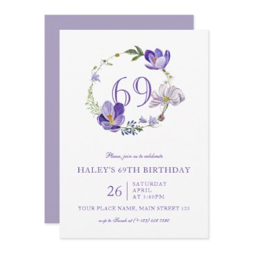purple floral wildflower vintage 69th birthday invitation