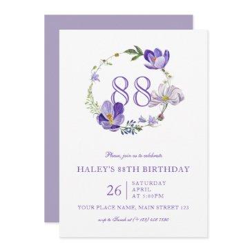 purple floral wildflower vintage 88th birthday invitation