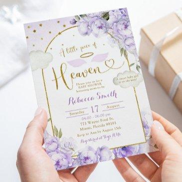 purple girl little piece of heaven baby shower invitation