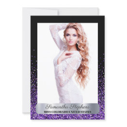 Small Purple Glitz Shimmer Pageant Autograph Invitations Front View