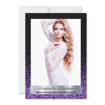 purple glitz shimmer pageant autograph invitations