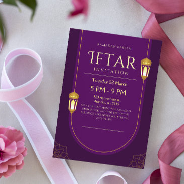 purple gold and cream ramadan kareem iftar invitation