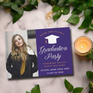 purple gold graduate photo 2025 graduation party invitation