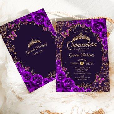 purple gold quinceanera invitation