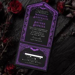 Small Purple Gothic Vampire Cathedral Wedding All In One Invitation Front View
