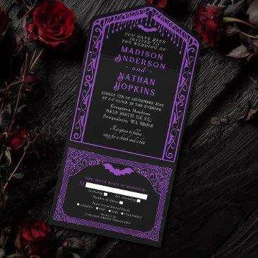 purple gothic vampire cathedral wedding all in one invitation