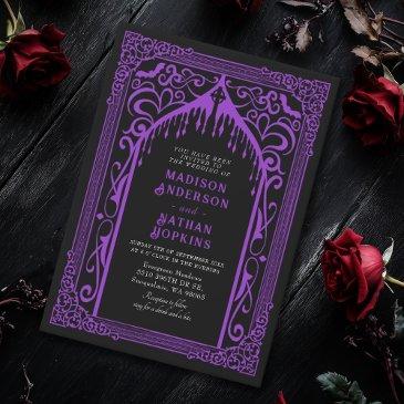 purple gothic vampire cathedral wedding invitation