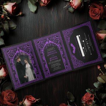 purple gothic vampire cathedral wedding invitation