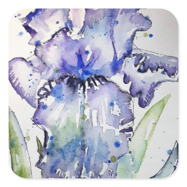 purple iris art watercolour birthday invitation square sticker