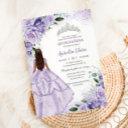 purple lavender floral silver quinceañera sweet 16 invitation