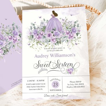 purple lilac floral sweet sixteen 16th birthday invitation