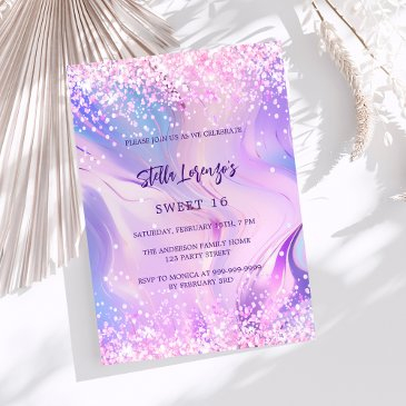 purple pink holographic sweet 16 luxury invitation