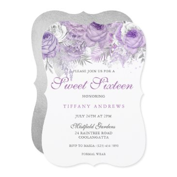 purple rose silver wonderland sweet 16 invite