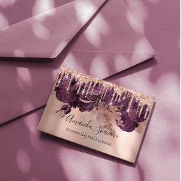 Small Purple Roses Elegant Drips Logo Event Planner Business Invitations Front View