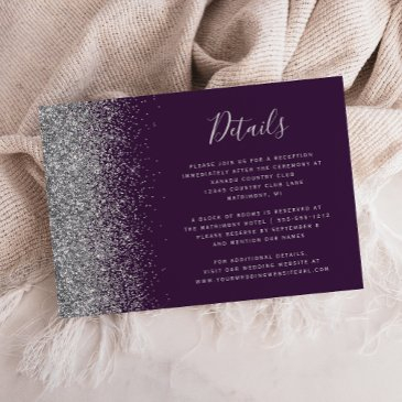 purple silver glitter edge wedding details enclosure invitations