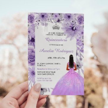 purple silver quinceanera invitation