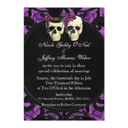 Small Purple Skulls Bride & Groom Wedding Invitation Front View