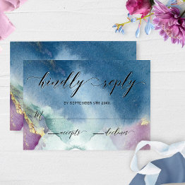 Small Purple, Teal And Blue Watercolor Wedding Rsvp Front View