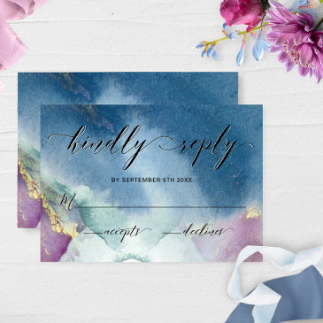 purple, teal and blue watercolor wedding rsvp