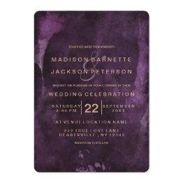 Small Purple Watercolor Rose Gold Wedding Invitations Front View