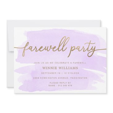 purple watercolour gold farewell party invitation