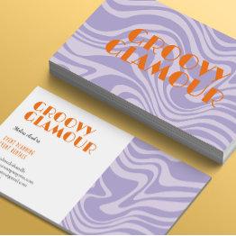 Small Purple Waves Retro Groovy Business Invitations Front View
