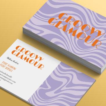 purple waves retro groovy business invitations