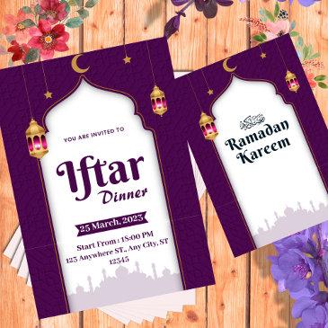 purple white and gold modern iftar dinner invitation
