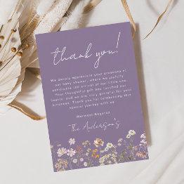 Small Purple Wildflower Baby Shower Thank You Invitations Front View