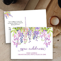 Small Purple Wisteria Floral My New Address Announcement Front View