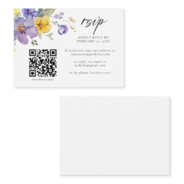 Small Purple Yellow Lavender Floral Qr Code Wedding Rsvp Enclosure Invitations Front View