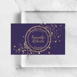 Small Purple Zodiac Astrology Gold Stars Business Invitations Front View
