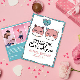 Small Purr-fect Love Cat's Meow Valentine's Day Holiday Invitations Front View