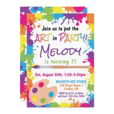 put the art in party colorful paint birthday invitation