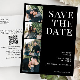 Small Qr Code 4 Photos Typography Black Wedding Announcement Postinvitations Front View